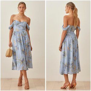 Reformation Violet Blue Lazio Floral Bohemian Midi Dress $298